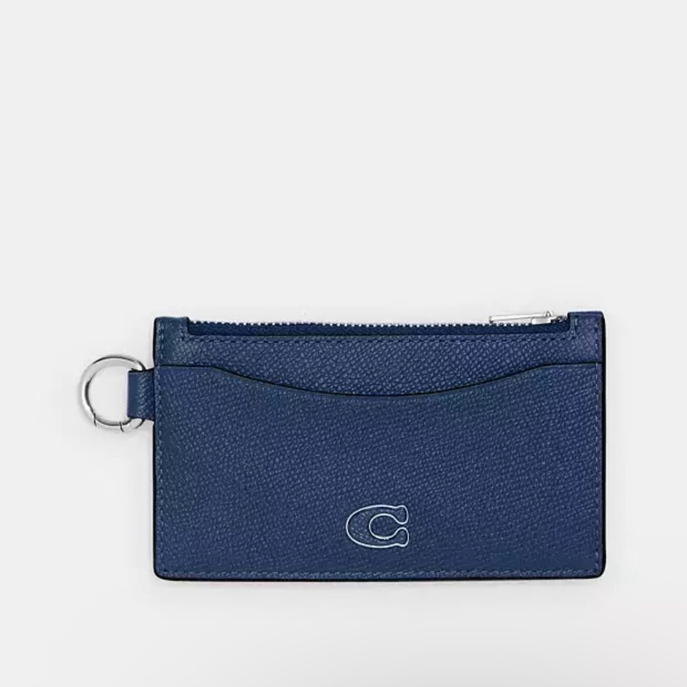 Coach Zip Card Case Deep Blue Leather